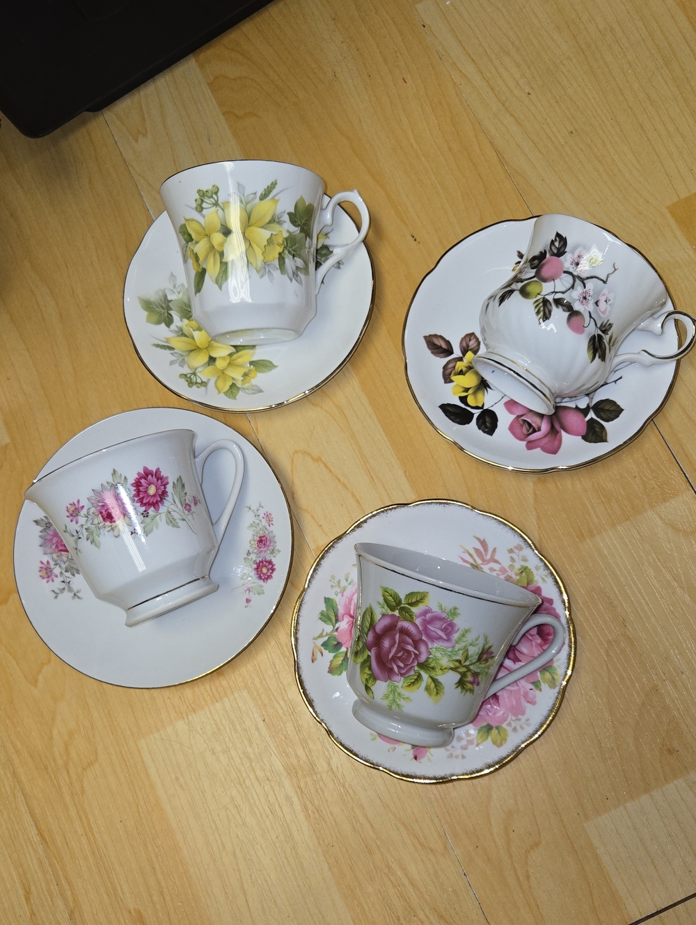 Vintage Fine Bone China Floral Teacup and Saucer Set
